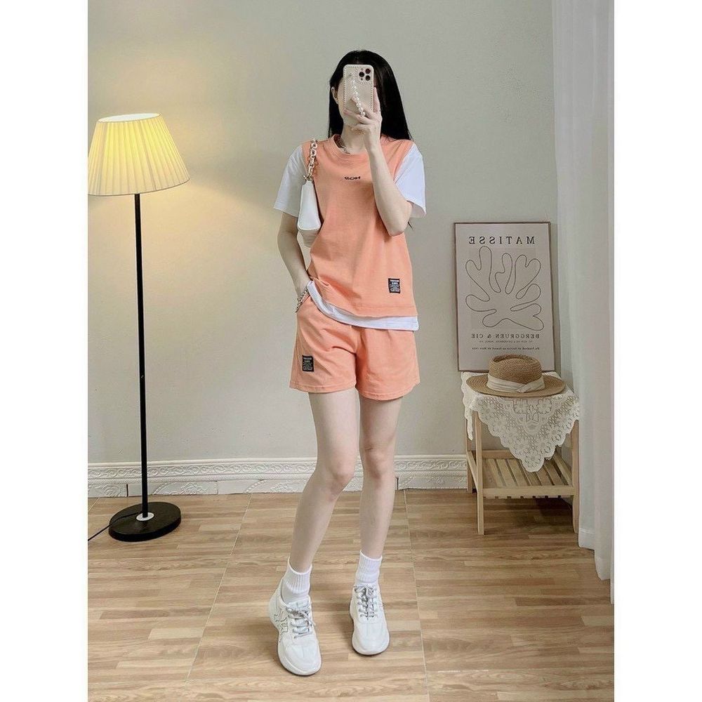 Đồ bộ in NO 9 chất thun conton, logo in, tay lỡ quần đùi, form dưới 50-70kg