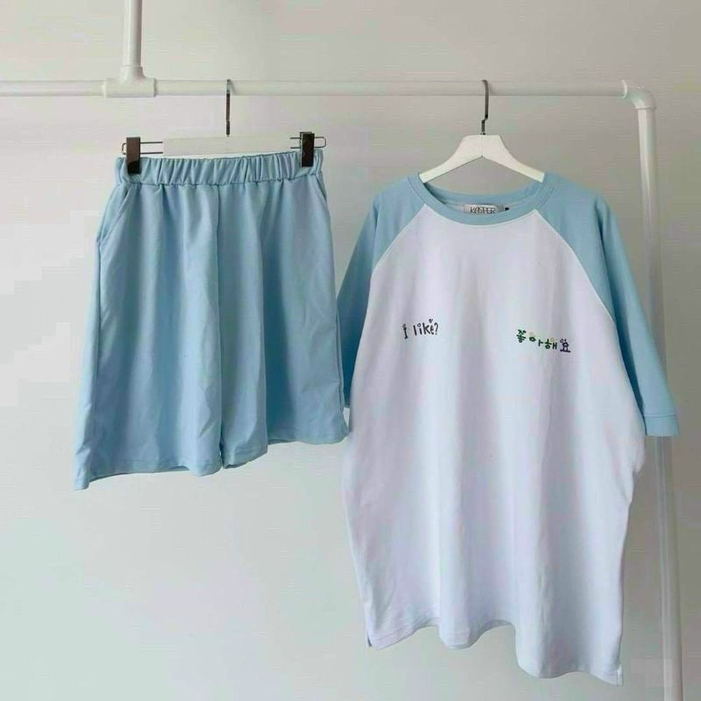 Đồ bộ in I Like kiểu raglan chất thun conton, freesize dưới 70kg