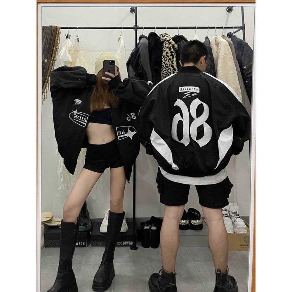 Áo khoác bomber UNISEX nam nữ chất da lộn 2 lớp, lót dù in APRIDE 86