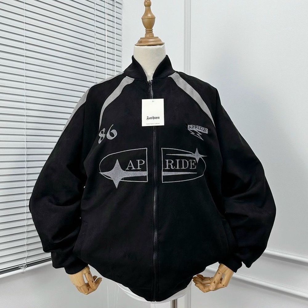 Áo khoác bomber UNISEX nam nữ chất da lộn 2 lớp, lót dù in APRIDE 86