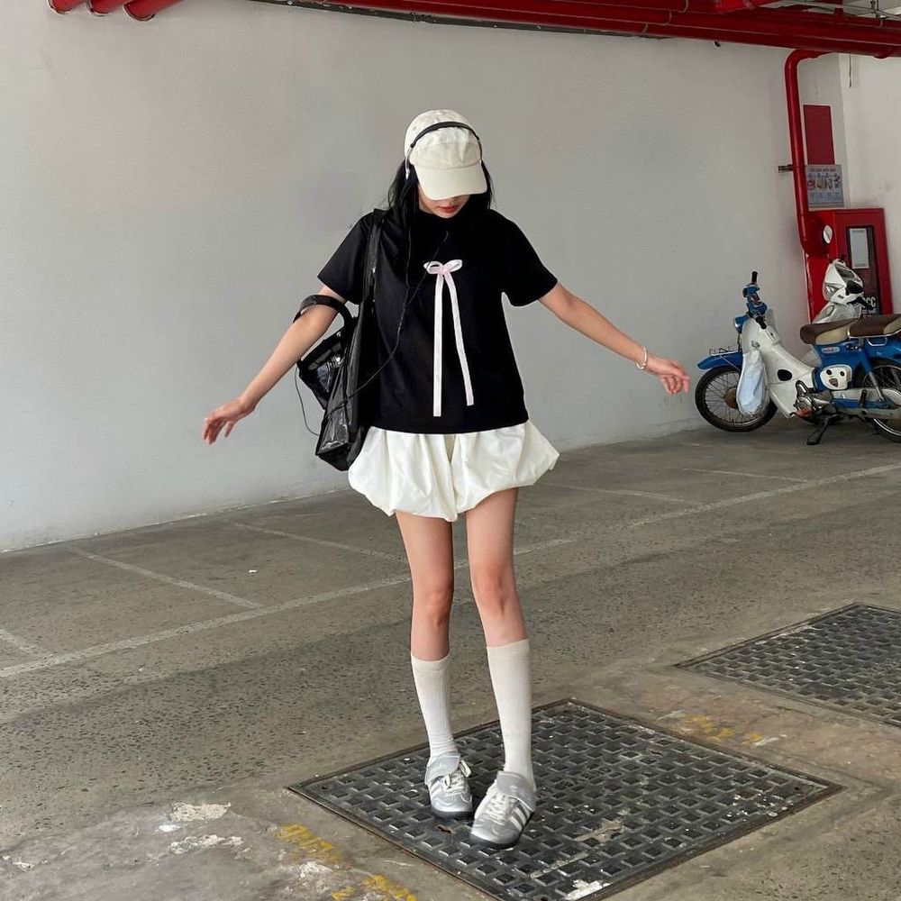 Áo thun babytee đính nơ trước ngực xinh xắn chất thun cotton xịn