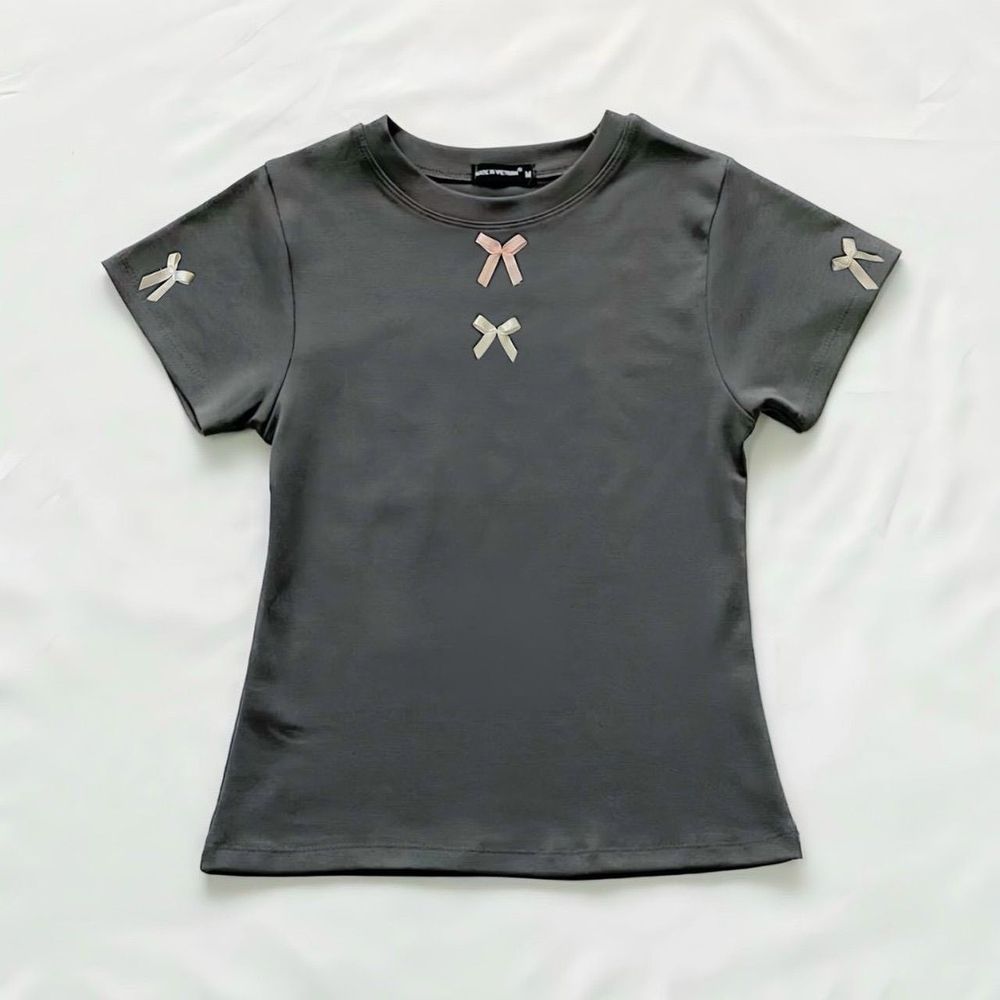 Áo thun babytee phối nơ xinh xắn, chất cotton borip xịn freesize dưới 60kg