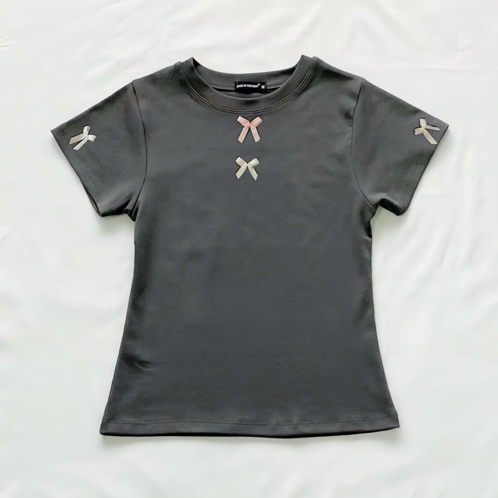 Áo thun babytee phối nơ xinh xắn, chất cotton borip xịn freesize dưới 60kg