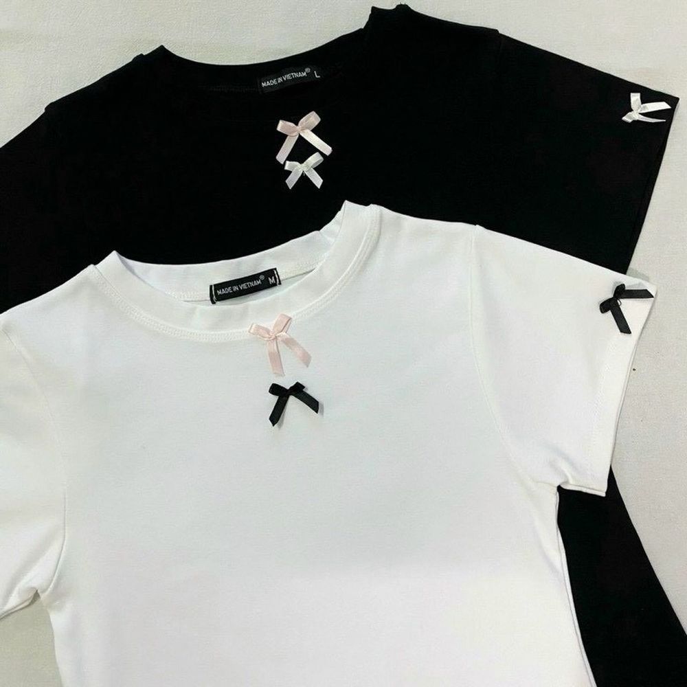 Áo thun babytee phối nơ xinh xắn, chất cotton borip xịn freesize dưới 60kg