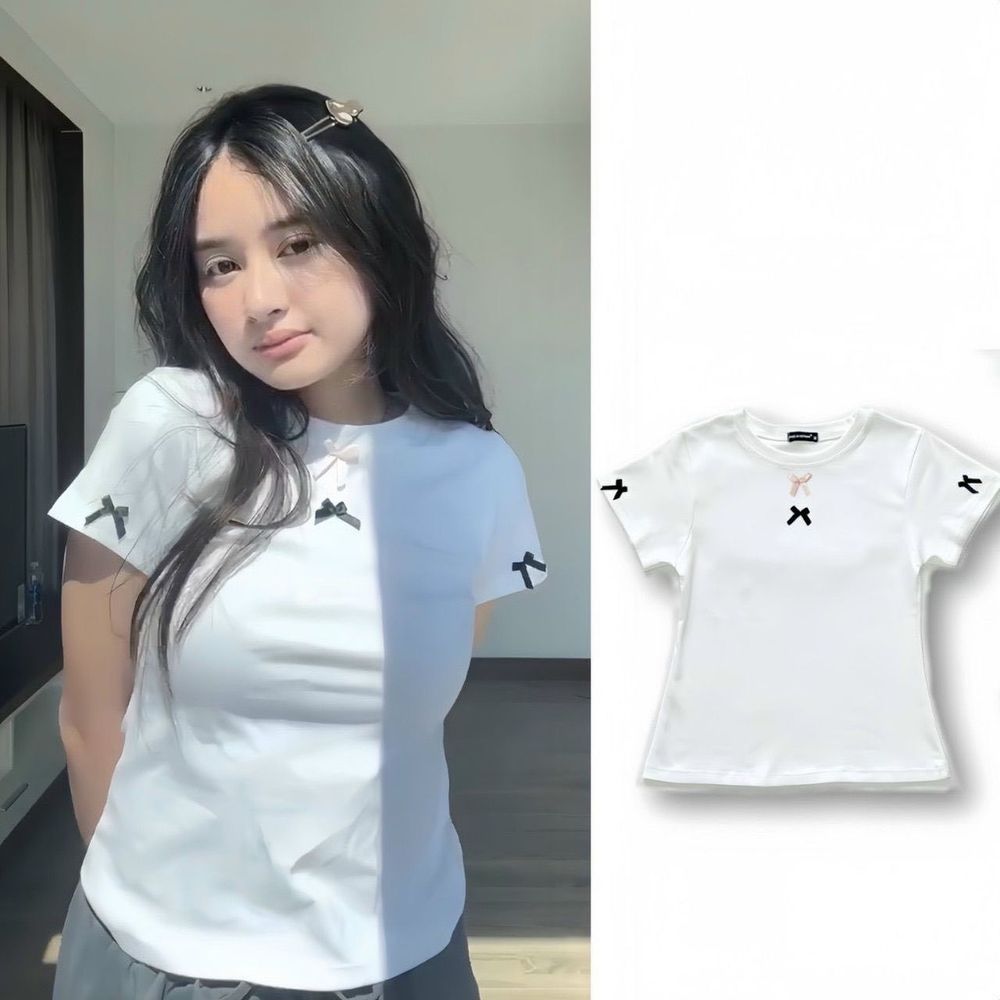 Áo thun babytee phối nơ xinh xắn, chất cotton borip xịn freesize dưới 60kg