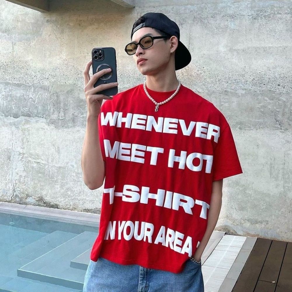 Áo thun nam nữ in nổi WHENEVER MEET HOT chất thun co giãn mềm mịn mát freesize