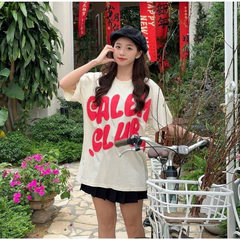 Áo thun tay lỡ in nổi CALEM chất thun 65/35 co giản mềm mịn mát freesize dưới 70kg