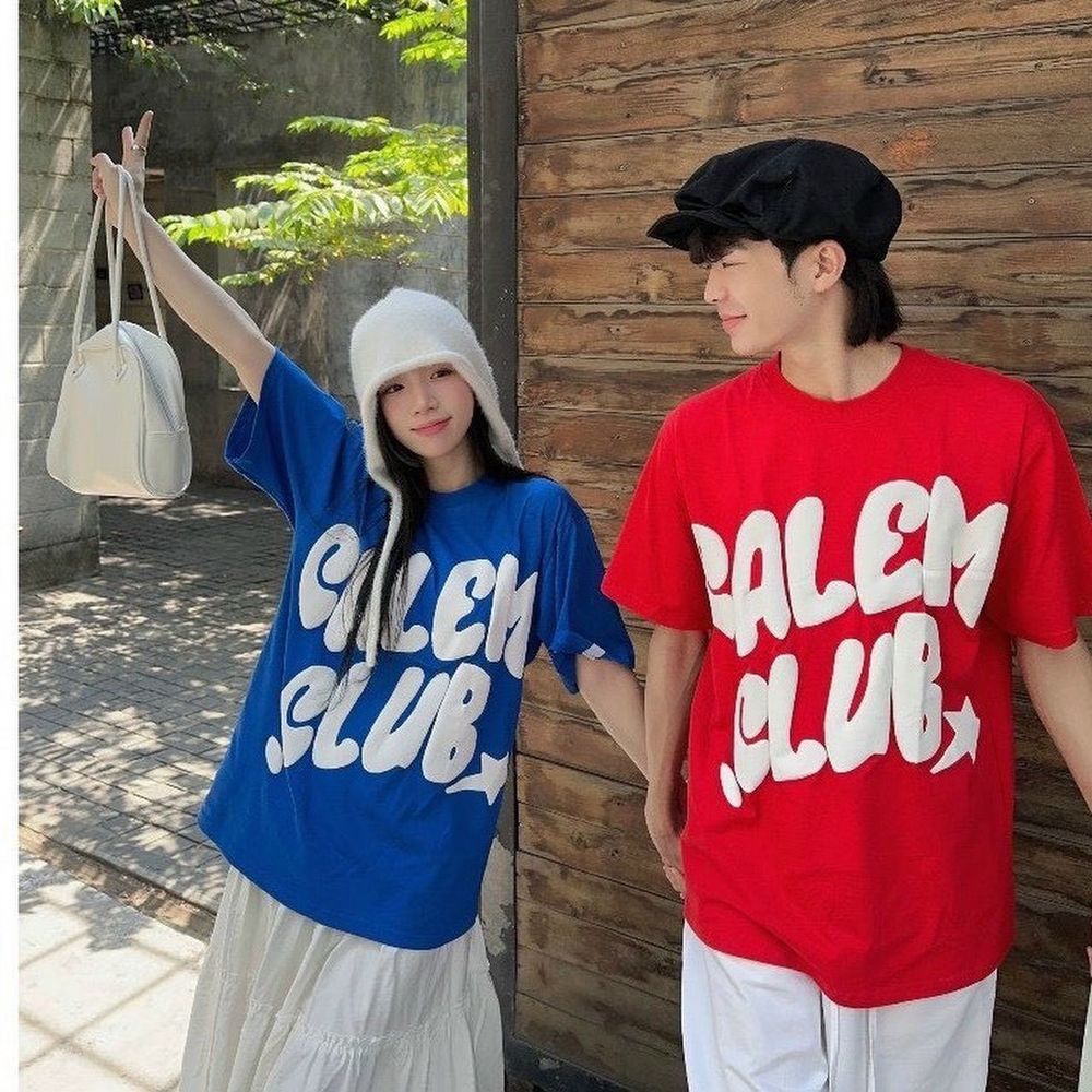 Áo thun tay lỡ in nổi CALEM chất thun 65/35 co giản mềm mịn mát freesize dưới 70kg