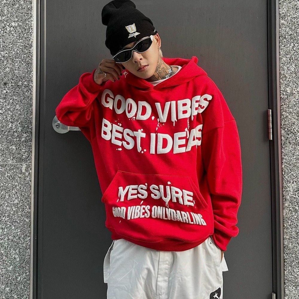 Áo hoodie UNISEX in nổi GOOD VIBES BEST IDEAS chất nỉ mịn mát, tay phồng, nón 2 lớp