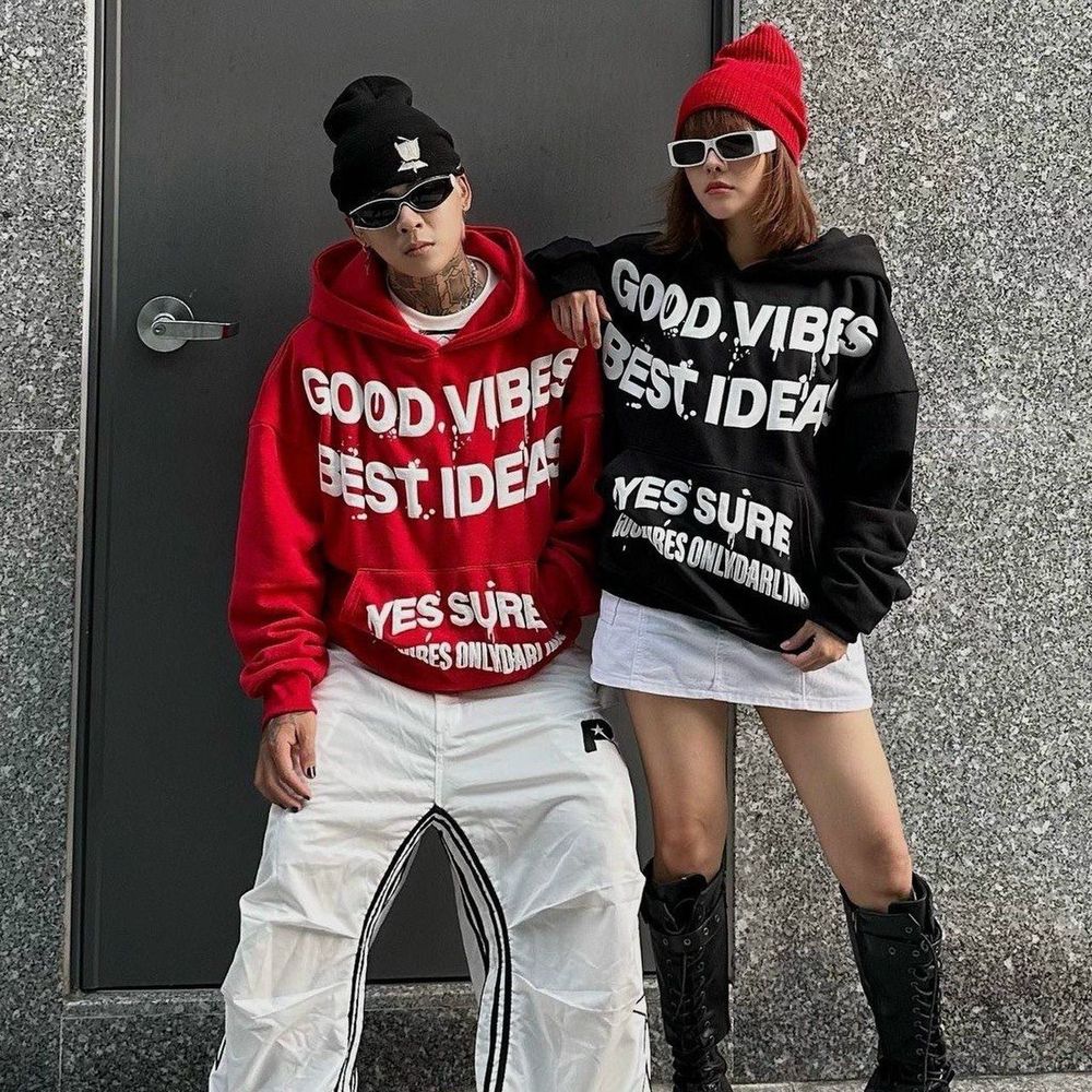 Áo hoodie UNISEX in nổi GOOD VIBES BEST IDEAS chất nỉ mịn mát, tay phồng, nón 2 lớp