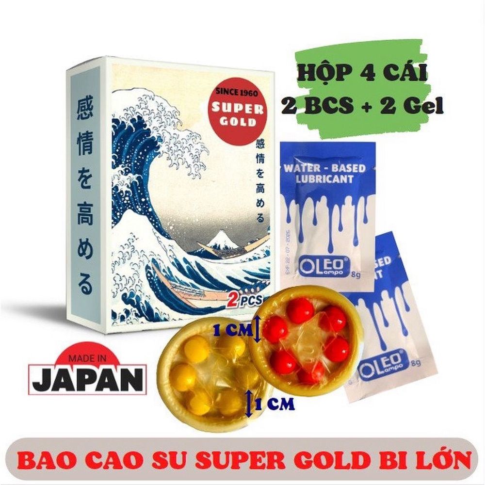 Bao cao su Super Gold hộp 2 cái, bcs có bi lớn chống xuất tinh sớm