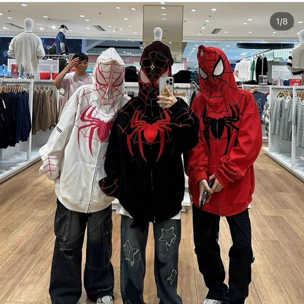 Áo khoác in nhện SPIDERMAN dây kéo full nón trùm kín đầu, chất nỉ dày mịn,dây kéo phao, tay phồng,form rộng dưới 80kg
