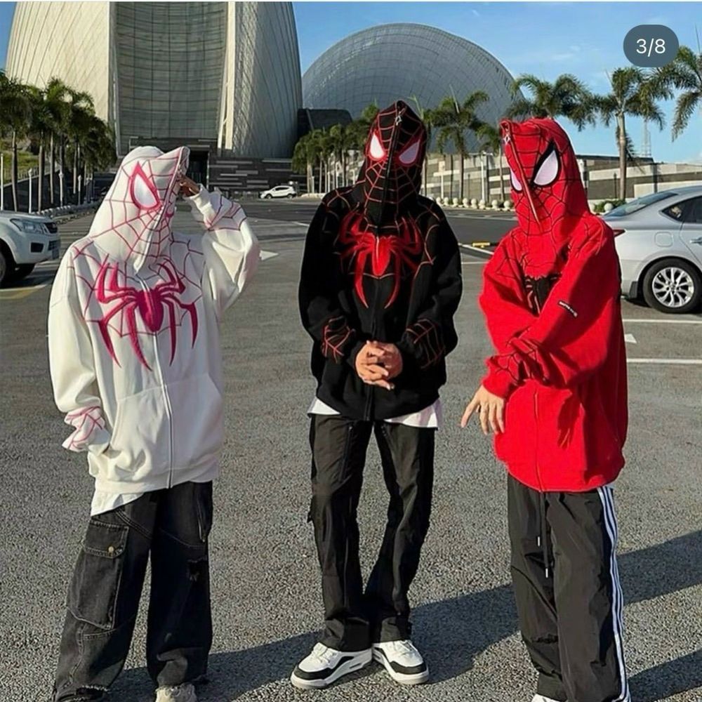 Áo khoác in nhện SPIDERMAN dây kéo full nón trùm kín đầu, chất nỉ dày mịn,dây kéo phao, tay phồng,form rộng dưới 80kg