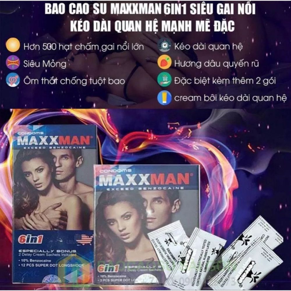 Bao cao su MaxxMan 6in1 gai lớn, kéo dài