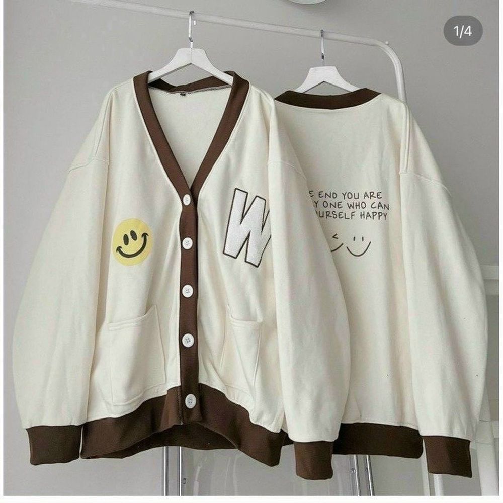 Áo khoác cardigan chất nỉ mịn mát phối viền in mặt cười W