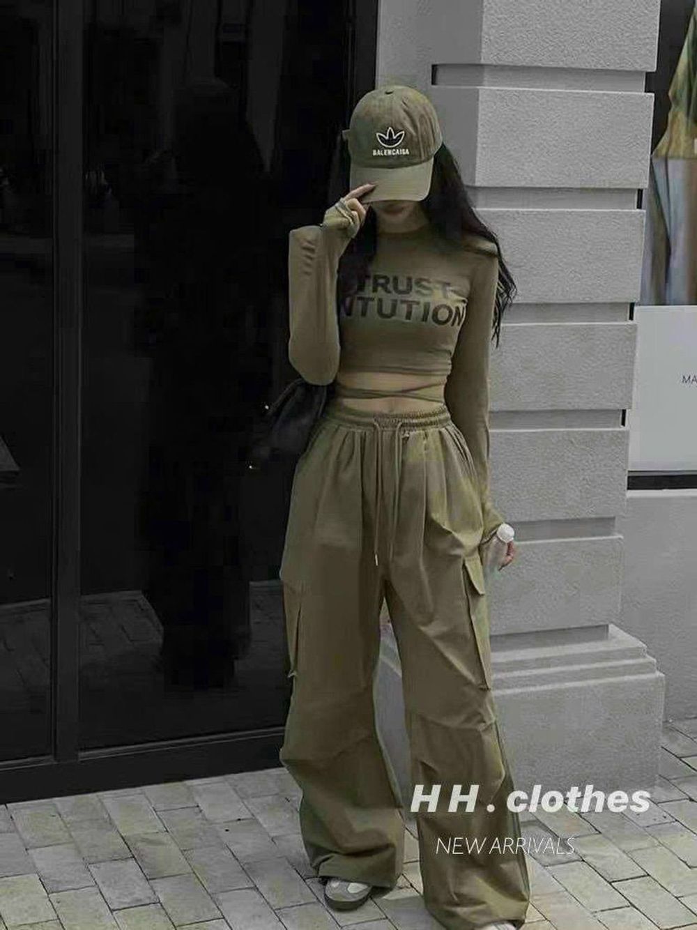 Set áo Croptop tay dài chất thun tăm + quần jogger tuyết mưa dày dặn freesize dưới 55kg