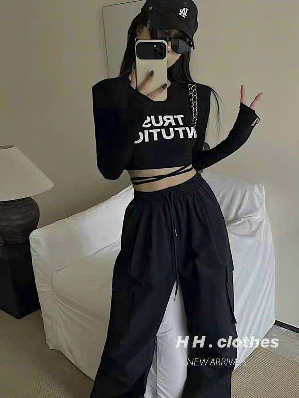 Set áo Croptop tay dài chất thun tăm + quần jogger tuyết mưa dày dặn freesize dưới 55kg