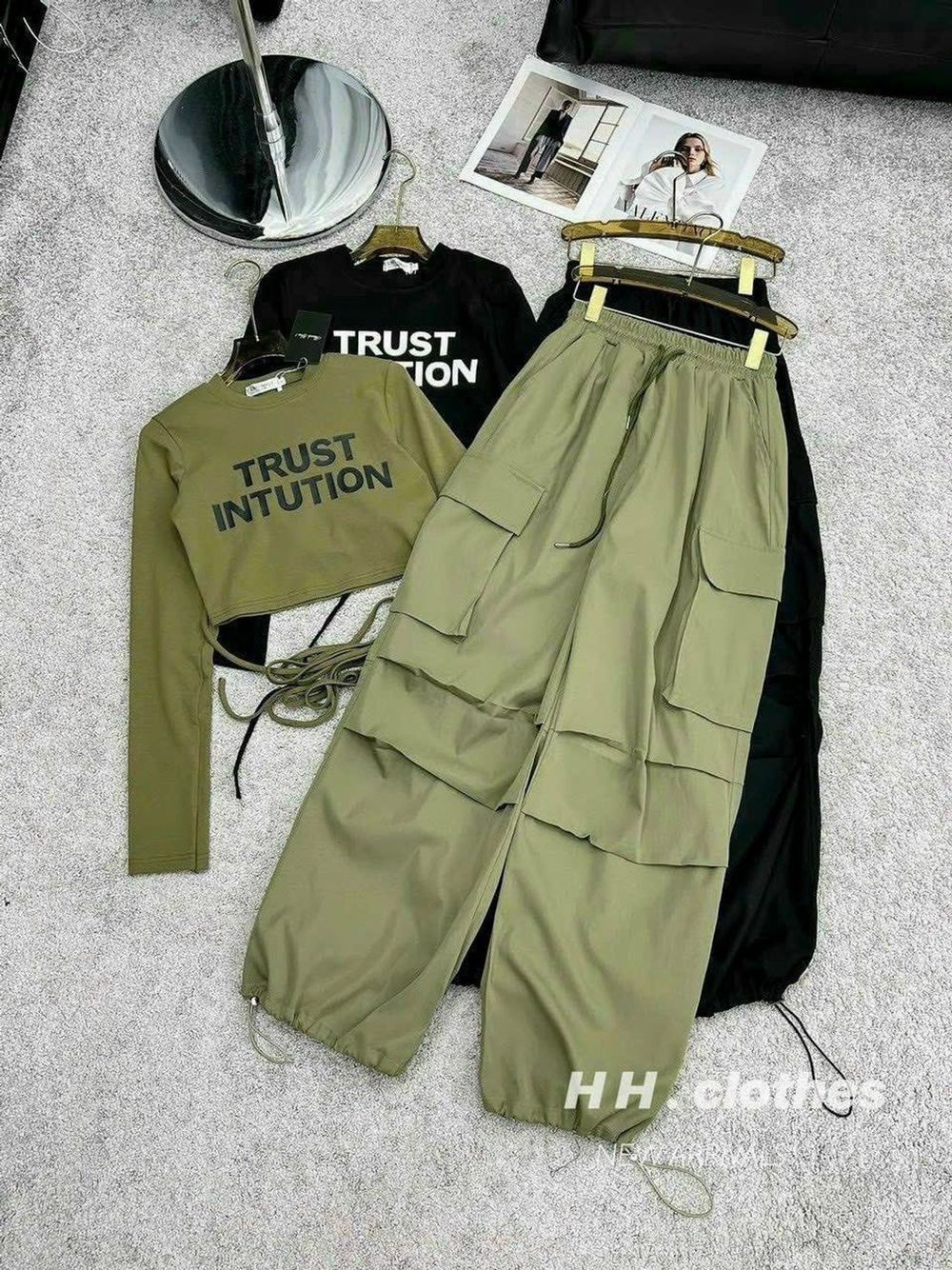 Set áo Croptop tay dài chất thun tăm + quần jogger tuyết mưa dày dặn freesize dưới 55kg