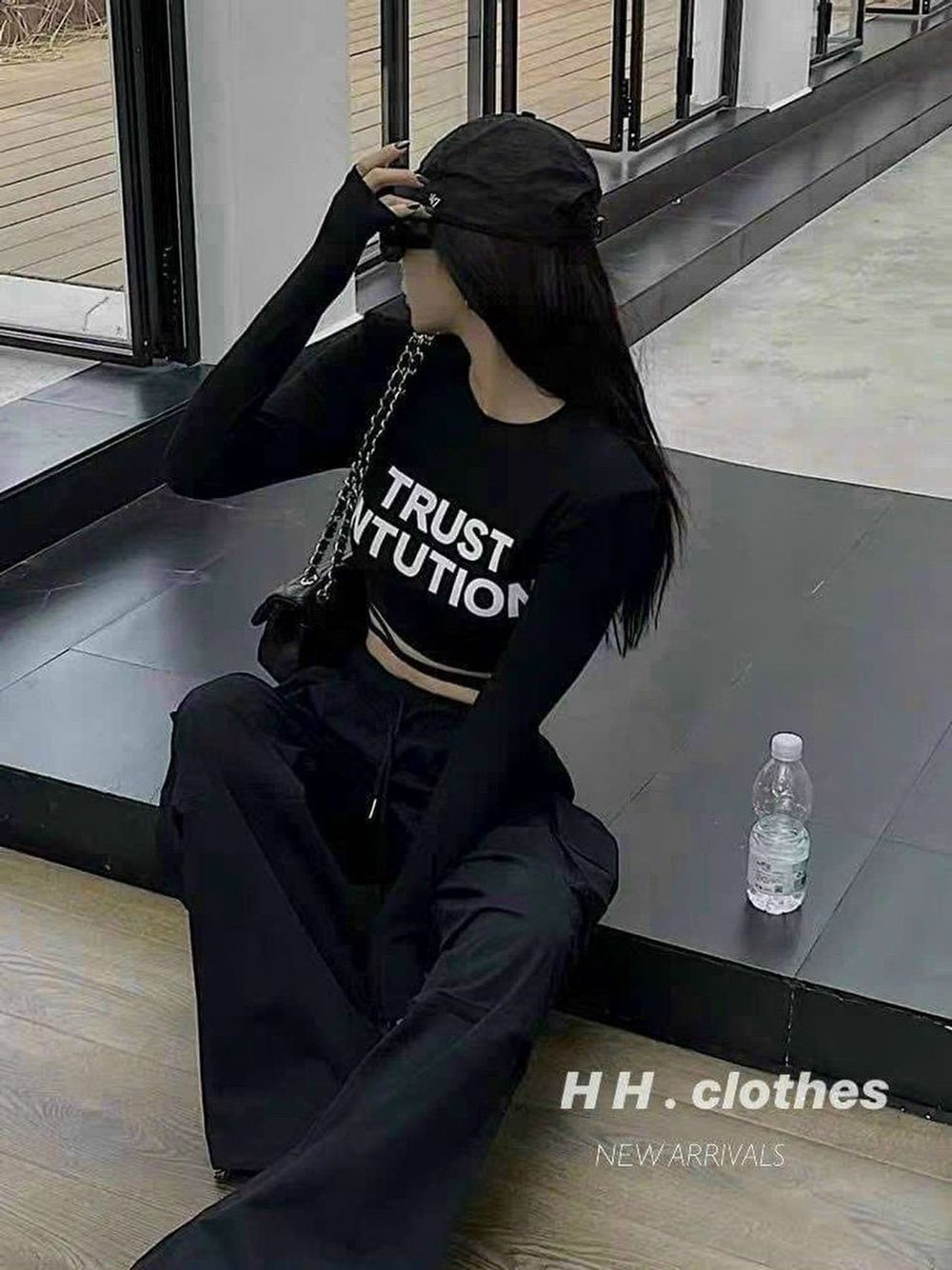 Set áo Croptop tay dài chất thun tăm + quần jogger tuyết mưa dày dặn freesize dưới 55kg