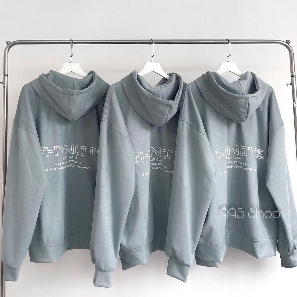 Áo hoodie xanh in nổi nón rộng 2 lớp, form rộng 75kg, vải dày mịn, chống nắng tốt