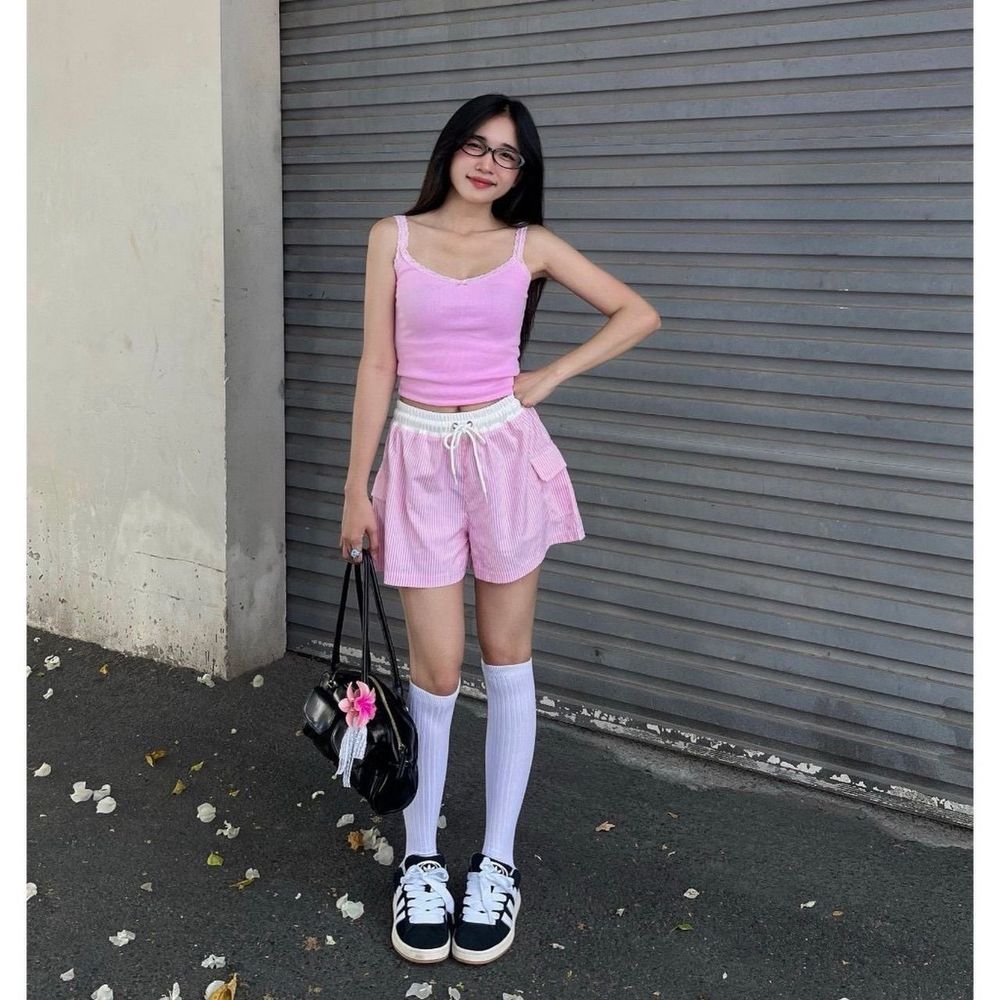 Quần lửng sọc đi biển chất kate mềm, co giãn