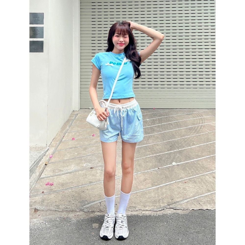 Quần lửng sọc đi biển chất kate mềm, co giãn