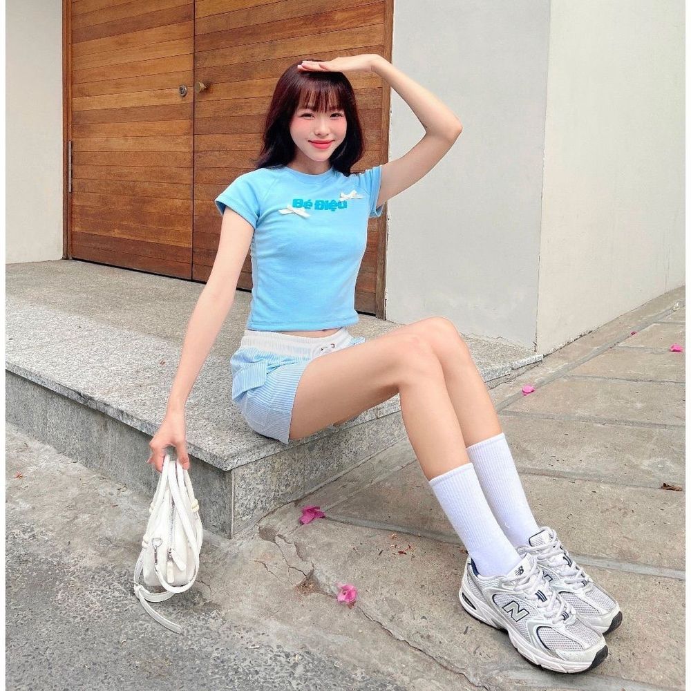 Quần lửng sọc đi biển chất kate mềm, co giãn