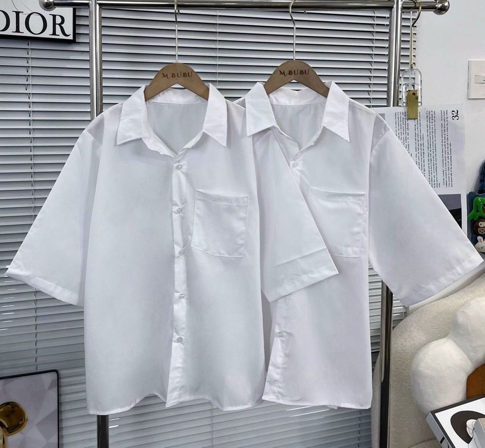 Sơ mi học sinh tay lỡ chất lụa mềm mịn,form unisex 55kg-70kg hàng đẹp