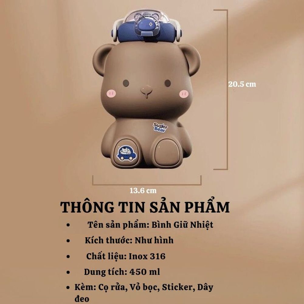 Bình Inox Hình Gấu 450ml (THÙNG 48C)