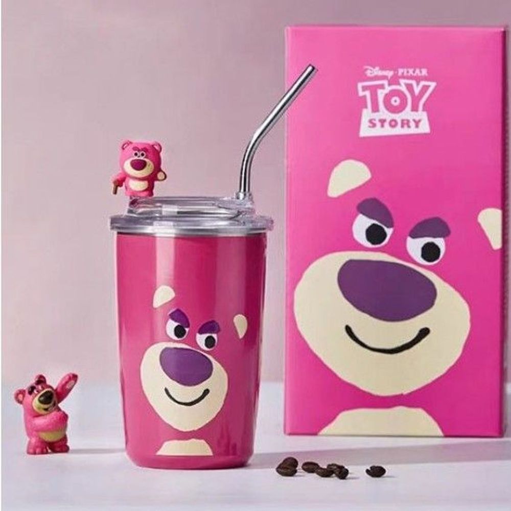 Cốc giữ nhiệt gấu hồng lotso có ống hút inox ( THÙNG 50C)