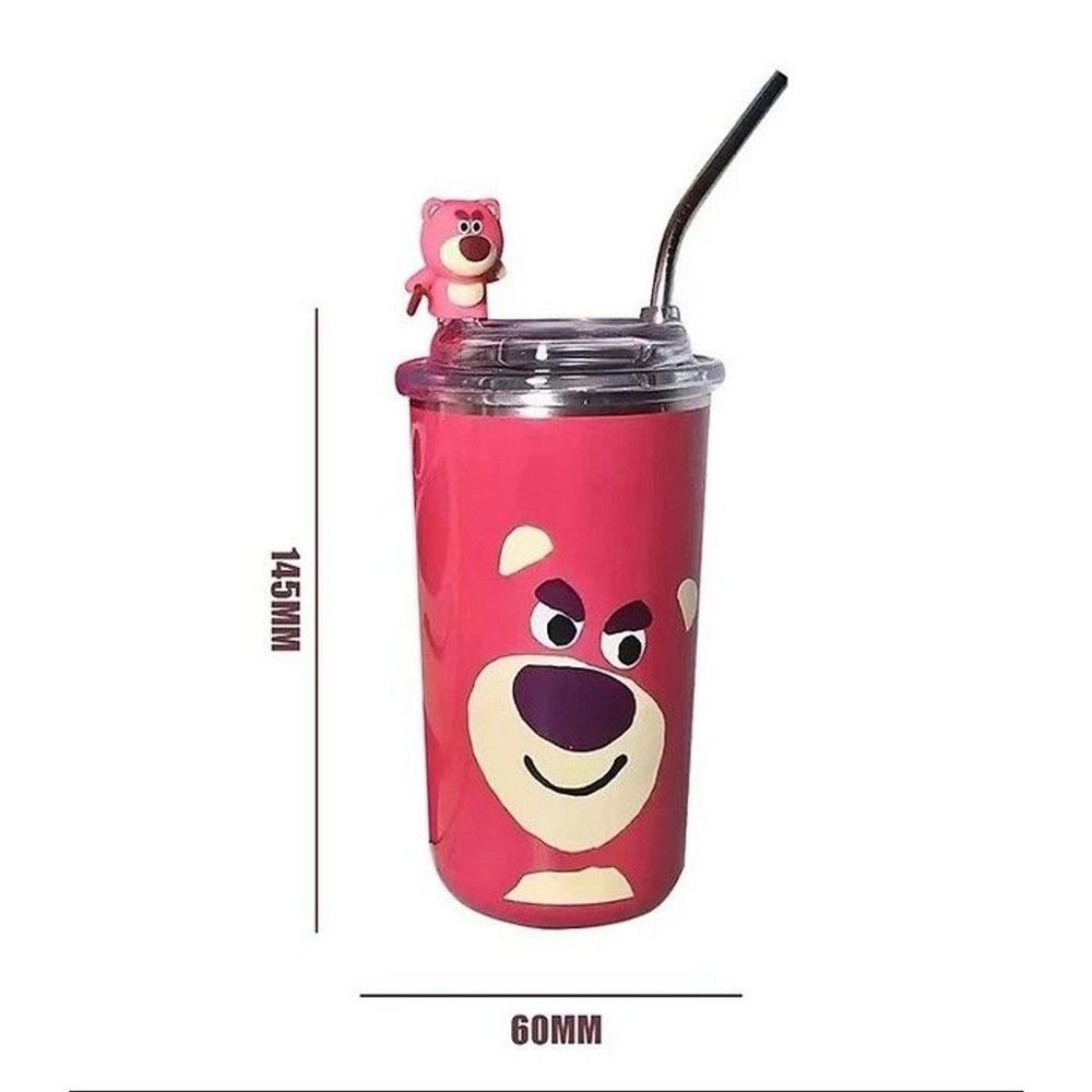 Cốc giữ nhiệt gấu hồng lotso có ống hút inox ( THÙNG 50C)