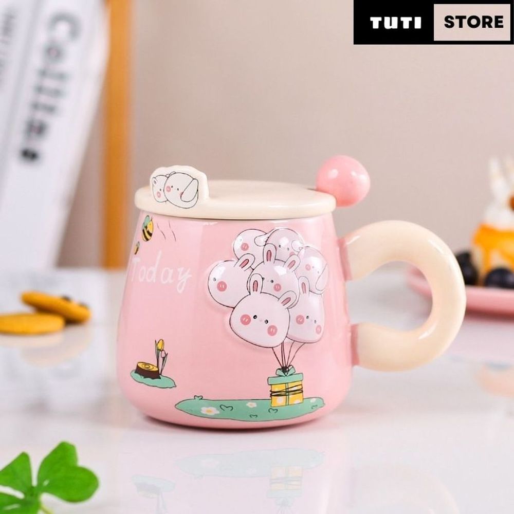 Cốc Sứ Cute Chùm Bóng Quai Tròn ( THÙNG 60C)