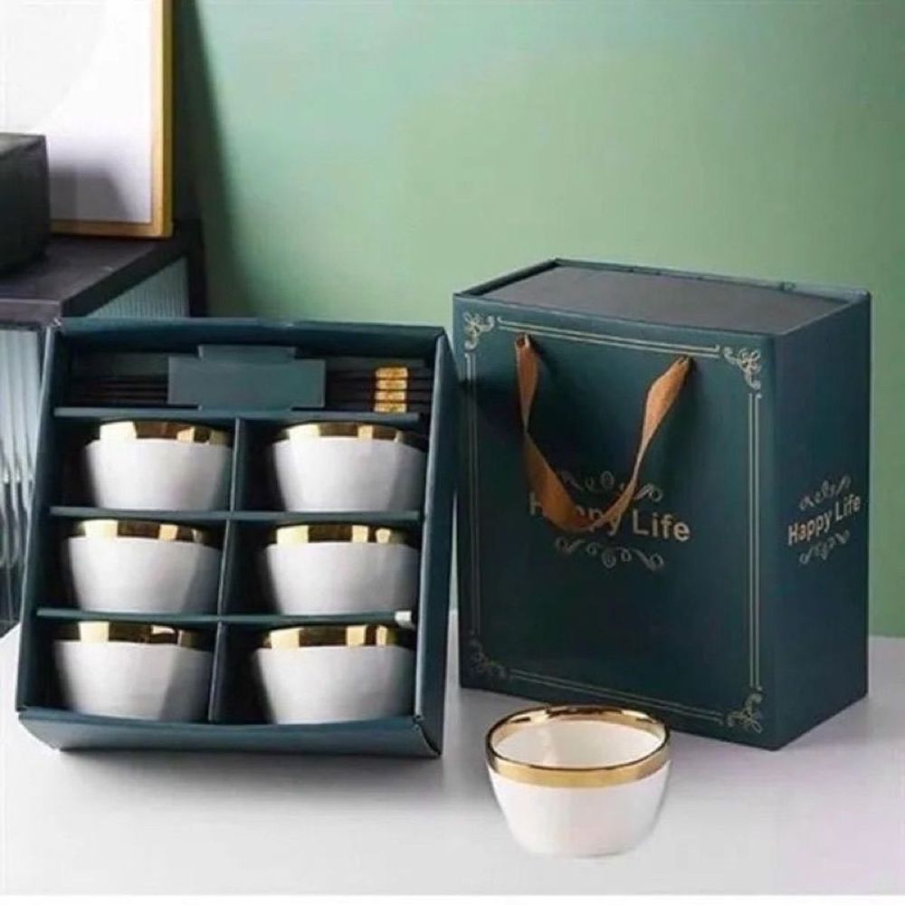 Hộp 6 Bát 6 Đôi Đũa Trắng (THÙNG 20B)