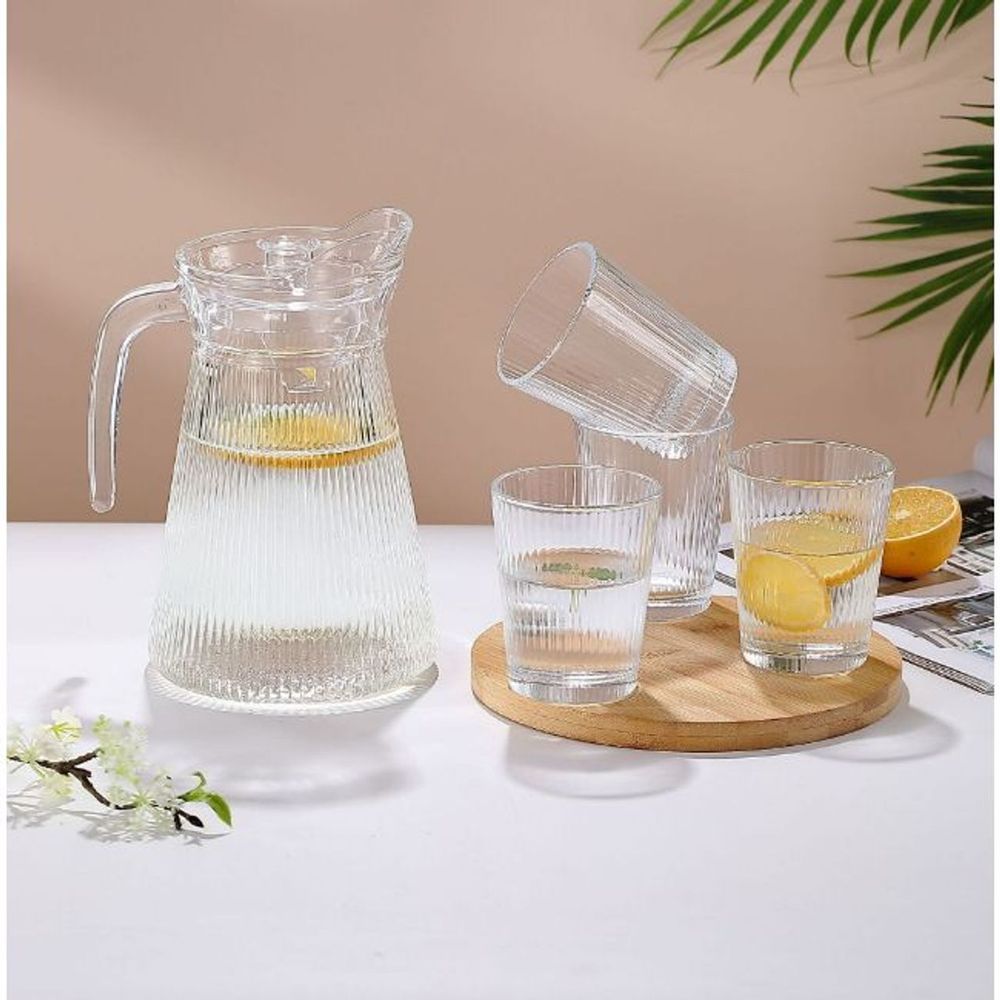 Bộ bình đựng nước uống thủy tinh kèm 6 cốc sọc tăm ( THÙNG 6B)