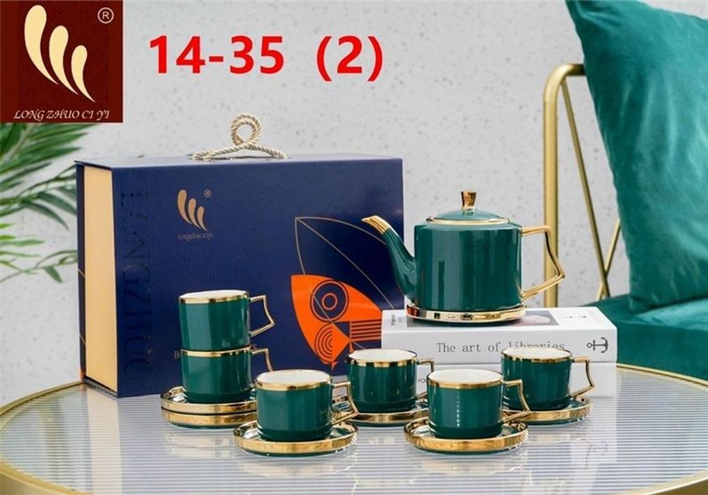 Bộ Ấm Chén Đĩa Kê Sóng Sứ Xanh 14-35 (THÙNG 10B)