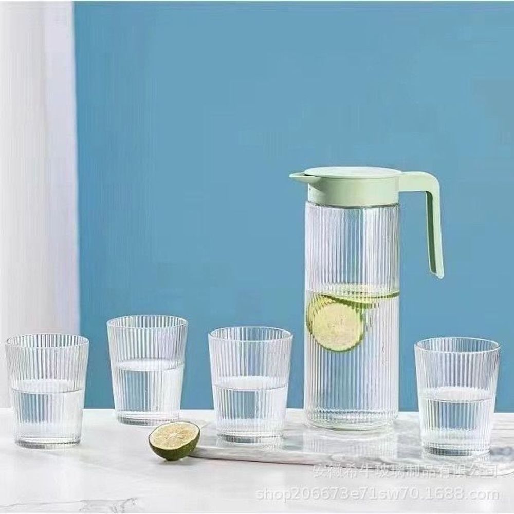 Bộ Bình 4 Cốc Thủy Tinh Sọc Trắng (THÙNG 16B)