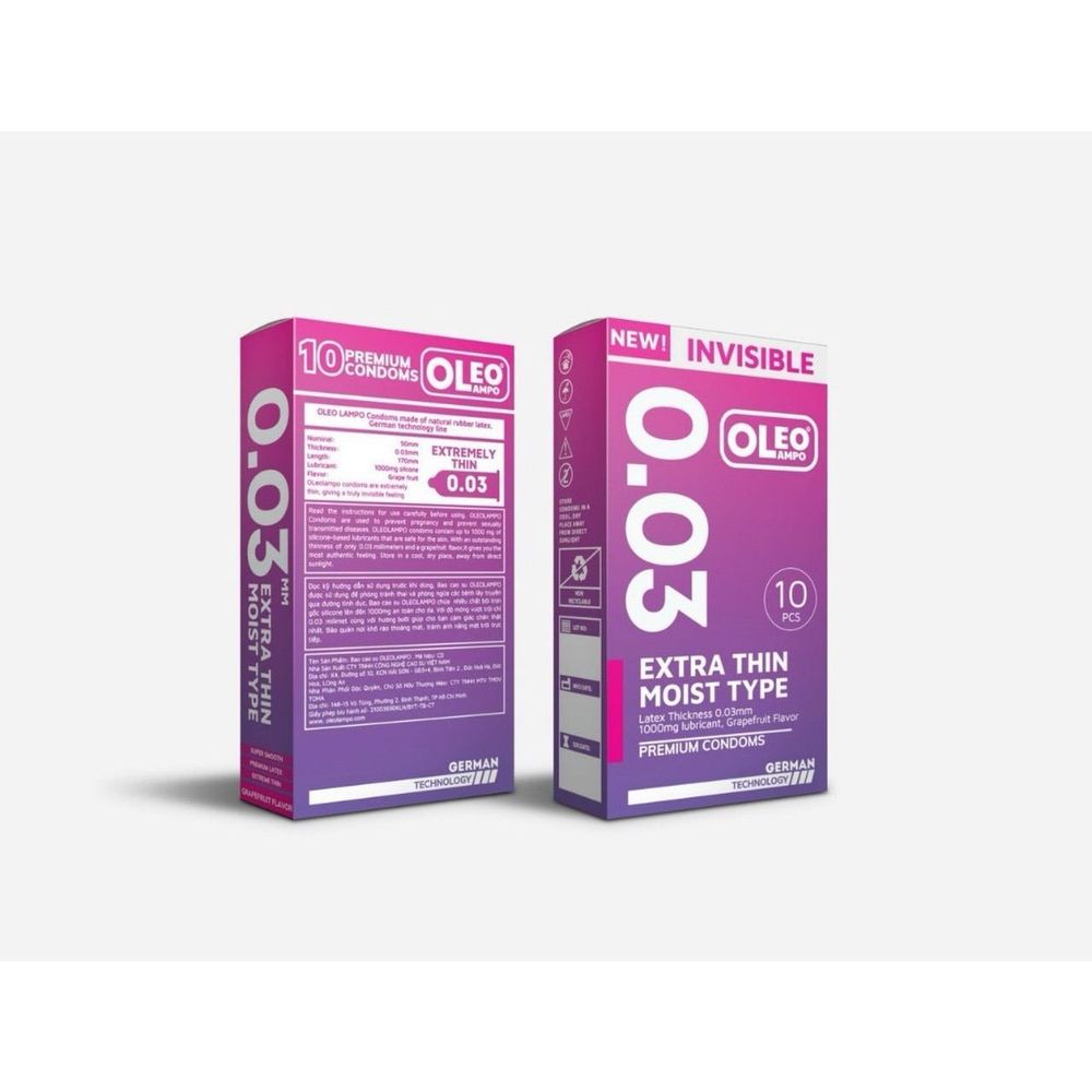 Bao cao su siêu mỏng Oleo Lampo Invisible 0.03mm hương bưởi