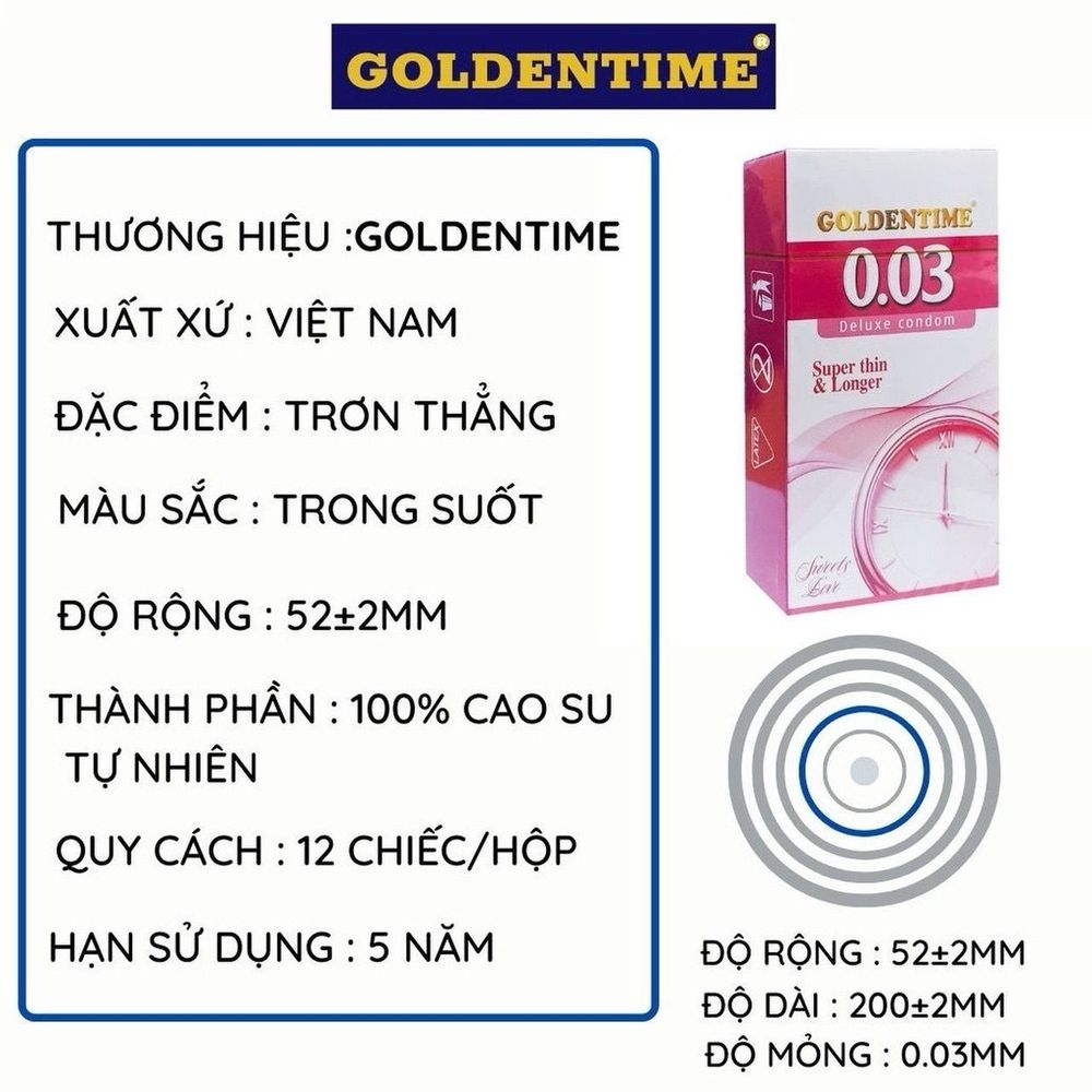 Bao cao su Goldentime 0.03 siêu mỏng hộp 12 bao