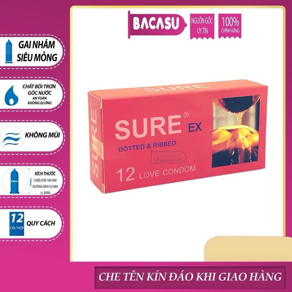 Bao cao su Sure siêu mỏng, có gân, gai hộp 12 cái