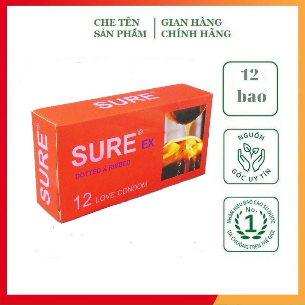 Bao cao su Sure siêu mỏng, có gân, gai hộp 12 cái