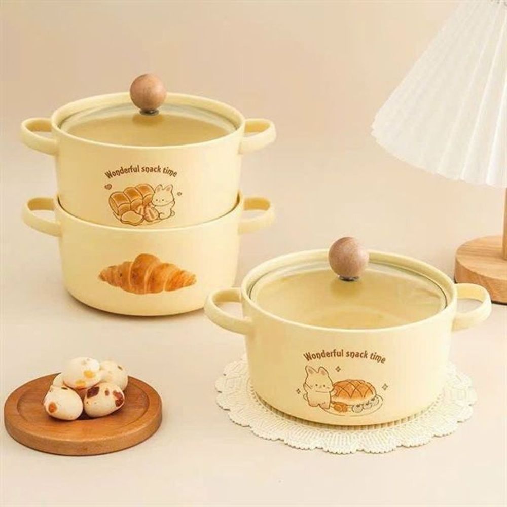Âu Sứ Nồi Sứ Núm Gỗ Cute Vàng ( THÙNG 20C)