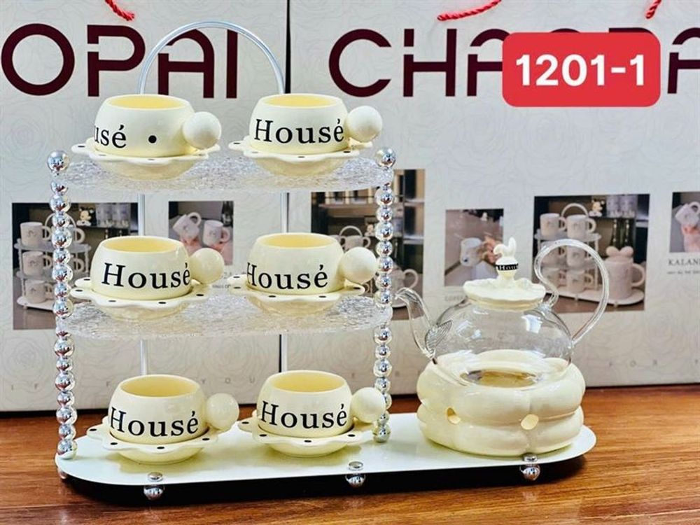 Bộ Ấm Chén Bếp Cốc Khay Trắng CC KLD 1201-1 (THÙNG 8B)