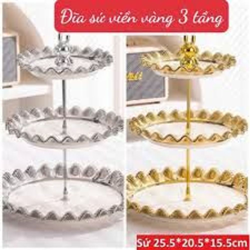 Khay. Đĩa Sứ Gấu 3 Tầng Đựng Trái Cây, Bánh Kẹo, Mứt Ngày Tết Siêu Đẹp Có 2 Màu Trắng Và Vàng