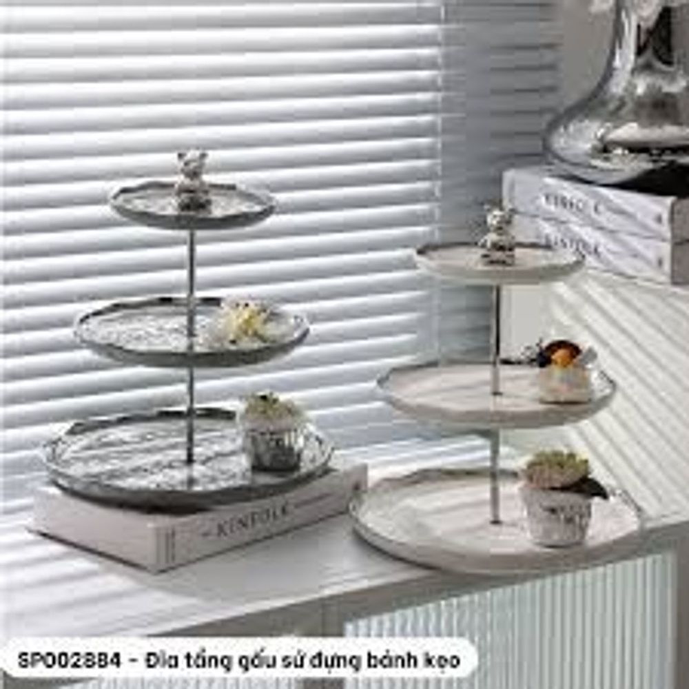 Khay. Đĩa Sứ Gấu 3 Tầng Đựng Trái Cây, Bánh Kẹo, Mứt Ngày Tết Siêu Đẹp Có 2 Màu Trắng Và Vàng
