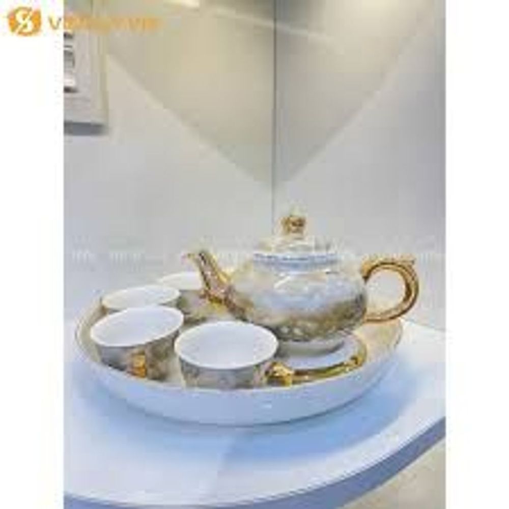 HÀNG CÓ SẴN Bộ Ấm Chén Sứ Vân Đá Cao Cấp / Ấm Chén Uống Trà / Viền Vàng Sang Trọng / Quà Tặng Ý Nghĩa GỐM SỨ CAO CẤP