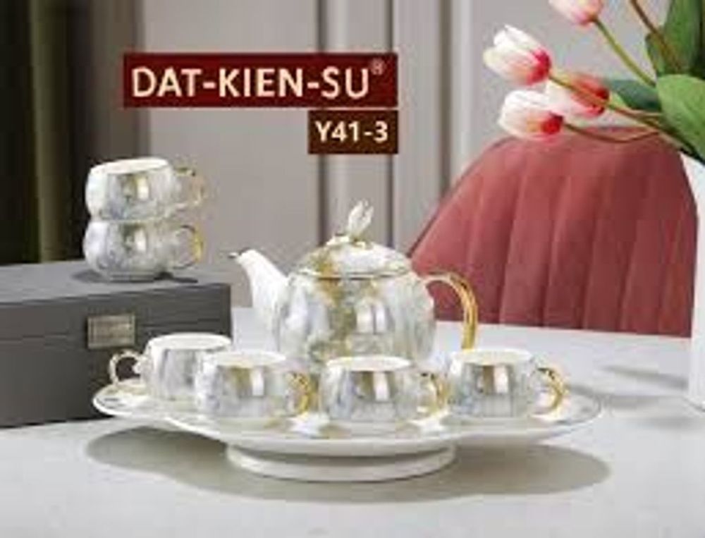 HÀNG CÓ SẴN Bộ Ấm Chén Sứ Vân Đá Cao Cấp / Ấm Chén Uống Trà / Viền Vàng Sang Trọng / Quà Tặng Ý Nghĩa GỐM SỨ CAO CẤP