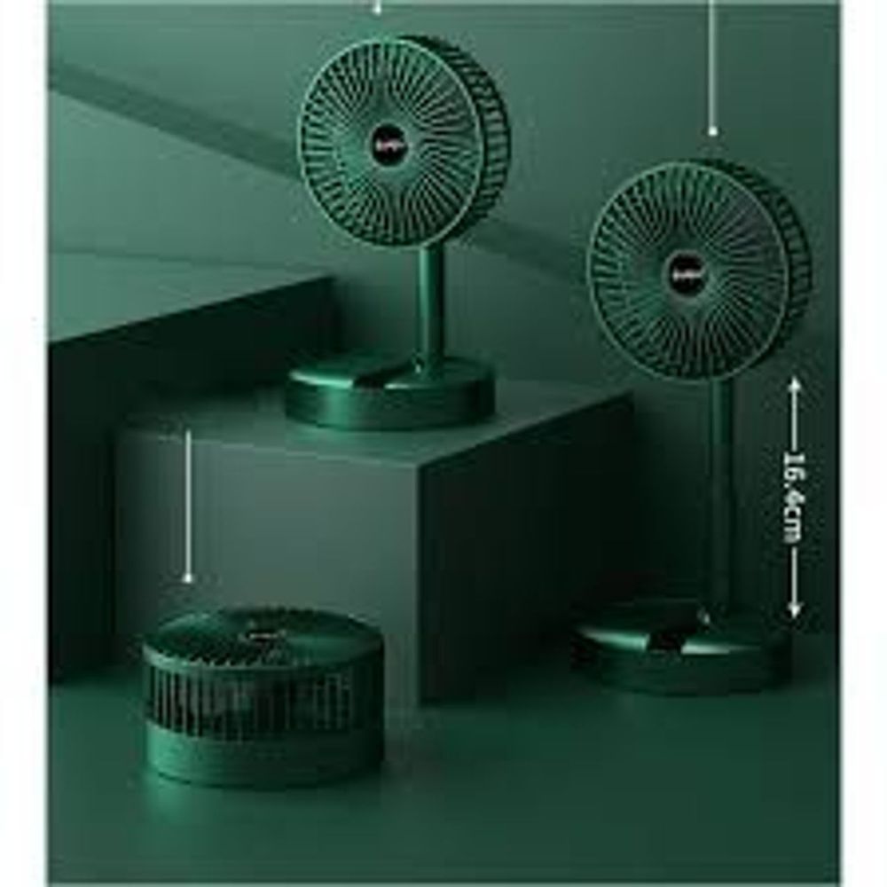 Quạt Tích Điện SUPER Gấp Gọn, Quạt Mini Để Bàn Xoay 180 Độ, 3 Tốc Độ Gió, Cổng Sạc USB