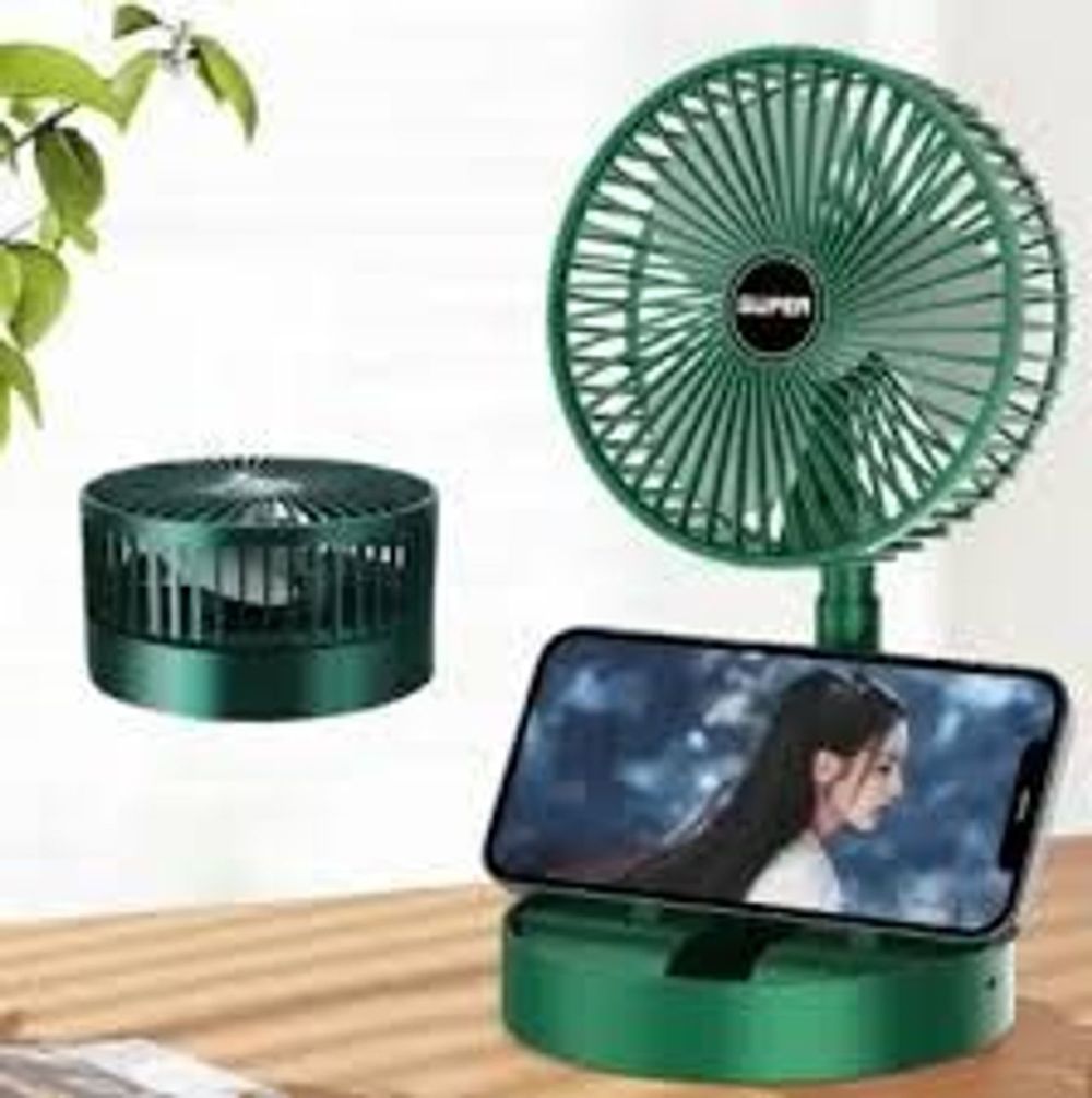 Quạt Tích Điện SUPER Gấp Gọn, Quạt Mini Để Bàn Xoay 180 Độ, 3 Tốc Độ Gió, Cổng Sạc USB