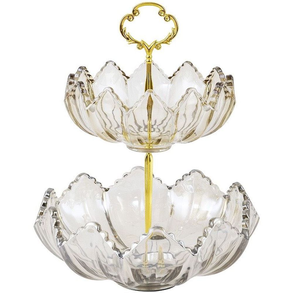 Khay mứt Tết thủy tinh pha lê cao cấp, Dĩa trái cây có chân, đĩa bánh kẹo nhiều tẩng