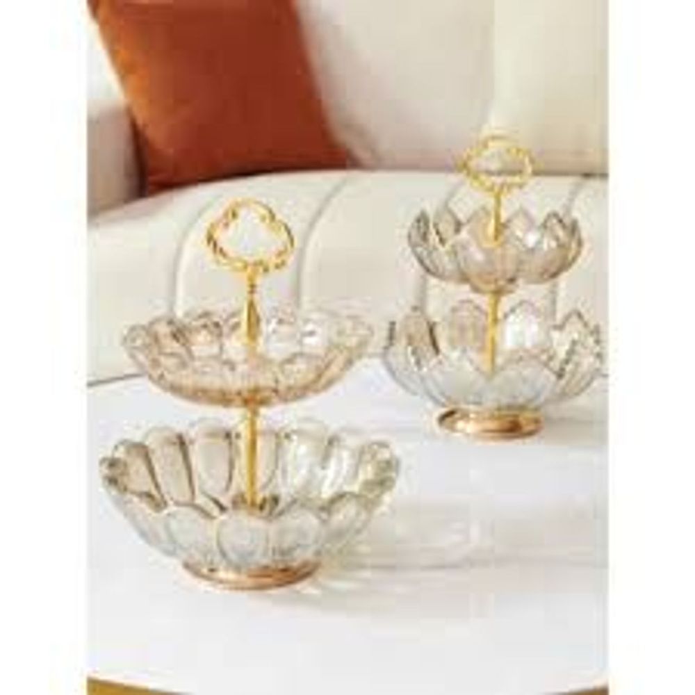 Khay mứt Tết thủy tinh pha lê cao cấp, Dĩa trái cây có chân, đĩa bánh kẹo nhiều tẩng